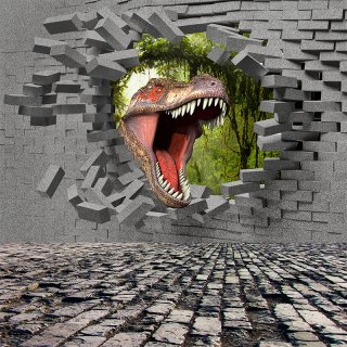 3D Dinosaurs Party Backdrop Broken Brick Wall Floor Backgrounds For Photo Studio Custom size Vinyl