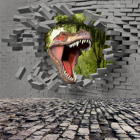 3D Dinosaurs Party Backdrop Broken Brick Wall Floor Backgrounds For Photo Studio Custom size Vinyl