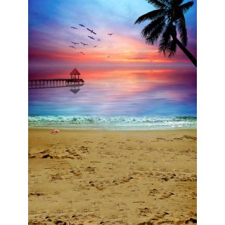 Beach Ocean Theme Photography Backdrop with Sunset Wooden Bridge Background for Photo Studio