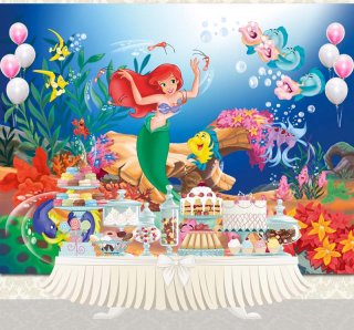 Birthday Party Vinyl Photography Backdrop Cartoon Characters Little Mermaid Children Backdrops for Photo Studio