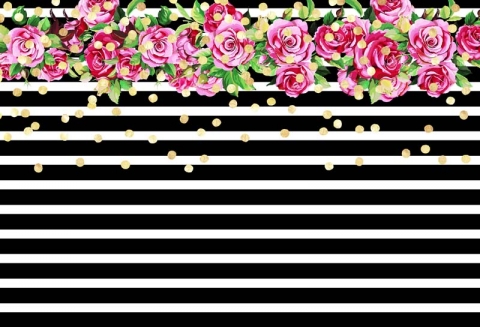 Black and White Stripes Floral Photo Backdrop for Birthday Party Vinyl Photography Background for Children Bridal Baby Shower Backgrounds Studio Props