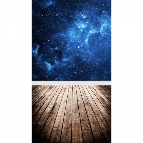 Blue Sky Wood Floor Photography Backdrop Space Theme Photo Background Studio Photo Props Vinyl Fabric