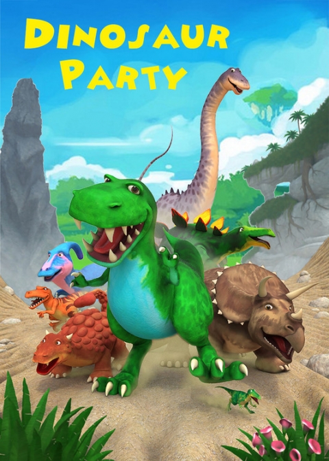 Cartoon Dinosaur Party Backdrop 5x7FT Custom Boys Birthday Party Backgrounds For Photo Both Vinyl