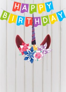 Colorful Happy Birthday Alphabet Bunting Unicorn Party Backdrop Wood Flower Background For Photo Studio 5x7FT