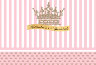 Custom 1st Birthday Backdrop for Girls Pink and White Stripes Photography Backdrops for Birthday Party