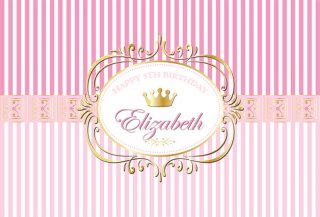 Custom Birthday Backdrop for Girls Crown Pink and White Stripes Photography Backdrops for Theme Party Baby Shower Background