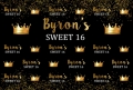 Custom Gold Crown Sweet 16 Birthday Photography Backdrops Customized Party Background Vinyl Fabric