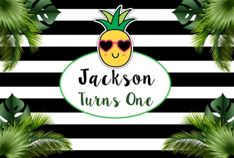 Customized 2ND Birthday Party Photography Backdrop Pineapple Black and White Striped Baby Shower Photo Background Party Decoration