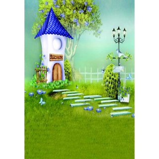 Fairy Tale Green Grass Photography Backdrop for Art Studio Blue Castle Vinyl Photo Booth Background for Birthday Wedding Wall Paper Curtain Backdrop