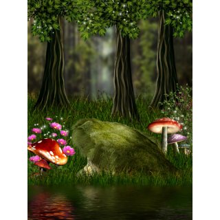 Fairy Tale Photography Backdrop with Green Tree Mushroom Professional Photo Background for Photo Booth Art Studio 7x5FT Vinyl Cloth