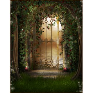 Fairy Tale Photography Backdrops with Door Green Grass Photo Studio Props Tairy Tale Theme Party Photo Background for Kids Room Decoration