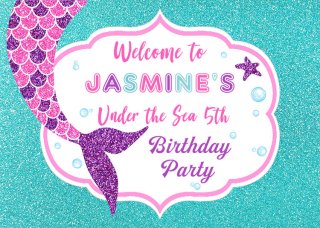 Girls Mermaid Birthday Party Photography Backdrop Customized Under The Sea Blue Backgrounds For Photo Studio Vinyl