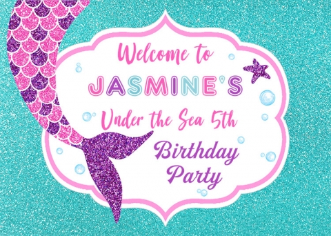 Girls Mermaid Birthday Party Photography Backdrop Customized Under The Sea Blue Backgrounds For Photo Studio Vinyl