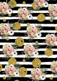 Gold Dots and Black White Stripes Backdrops Rose Flowers Photography Backdrop for Wedding Birthday Party Studio Photo Background for Baby Shower