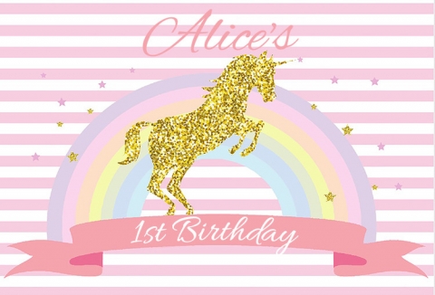 Gold Glitter Unicorn Party Backdrop Pink And White Stripes Baby Shower 1st Birthday Party Backgrounds For Photo Studio