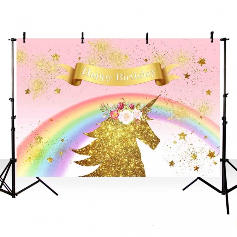 Happy Birthday Photography Background Unicorn Rainbow party Backdrop Gold Star Children Baby Shower Backgrounds