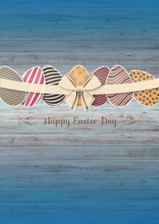 Happy Easter Striped Eggs Photo Backdrop for Studio Booth Blue Wood Photography Background