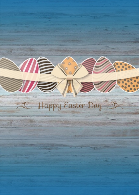 Happy Easter Striped Eggs Photo Backdrop for Studio Booth Blue Wood Photography Background