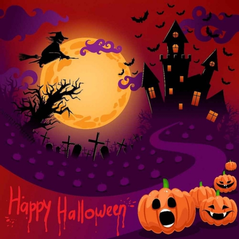 Happy Halloween Backdrop Horror Night House Pumpkin Face Bat Party Banner Decor Photography Background For Pictures Baby Kids Portrait Photo Booth Shoot Vinyl Studio Props