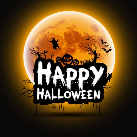 Happy Halloween Theme Photography Backdrops with Bat Bright Moon Background for Studio Booth Party Backdrop Decor Vinyl Fabric