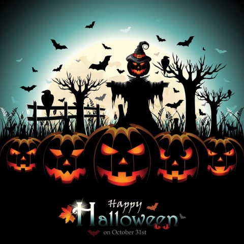 Happy Halloween Themed Photography Backdrops with Pumpkin Lantern Halloween Party Background Studio Props