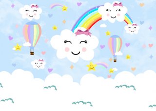 Lovely Smile Clouds Rainbow Hot Air Balloon Backdrop Baby Shower Children Birthday Party Photography Backgrounds Photocall