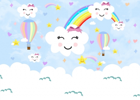 Lovely Smile Clouds Rainbow Hot Air Balloon Backdrop Baby Shower Children Birthday Party Photography Backgrounds Photocall