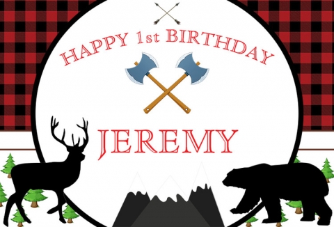 Lumberjack Backdrop Customized Red Black Buffalo Plaid Bear Elk Birthday Party Backgrounds For Photo Studio 7x5FT Viny