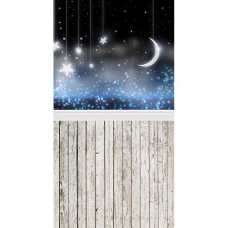 Moon Stars with Wood Floor Photography Backdrop Space Theme Photo Background Studio Photo Props