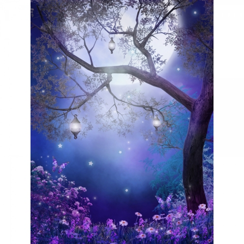 Moonlight Photography Backdrops with Lights on The Tree Fairy Tale Photo Background for Art Studio Vinyl Fabric