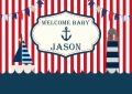 Navy Blue Red Striped Photography Backdrop for Baby Shower Customize Background for Birthday Nautical Theme Party