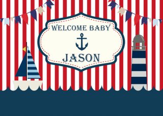 Navy Blue Red Striped Photography Backdrop for Baby Shower Customize Background for Birthday Nautical Theme Party