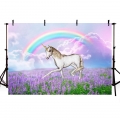 Photography Backdrop for Children Unicorn Birthday Party Rainbow Lavender Horse Background Studio Props