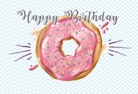 Pink Donut Backdrop Blue And White Wave Striped Baby Shower Happy Birthday Backgrounds For Photo Studio 7x5FT Vinyl