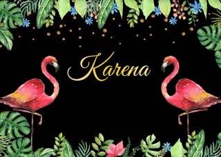 Pink Flamingo Green Leaves Black Photography Backdrop Birthday Party Backgrounds Custom Name Photocall 7x5 FT