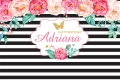 Pink Flowers Girls Birthday Party Backdrop Custom Black And White Stripes Gold Butterfly Backgrounds 7X5ft Vinyl