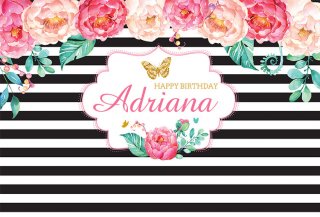 Pink Flowers Girls Birthday Party Backdrop Custom Black And White Stripes Gold Butterfly Backgrounds 7X5ft Vinyl