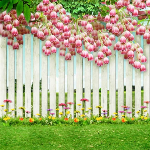 Pink Flowers Wooden Fence Photography Backdrop for Art Studio Nature Theme Photo Booth Background for Birthday Wedding Wall Paper Curtain Backdrop