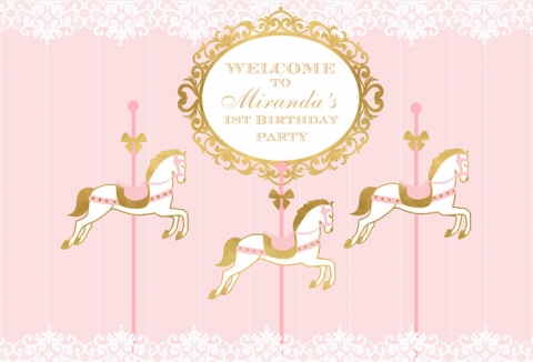 Pink Gold Theme Girls Birthday Party Backdrop Gold White Carousel Baby Shower Newborn Backgrounds For Photo Studio