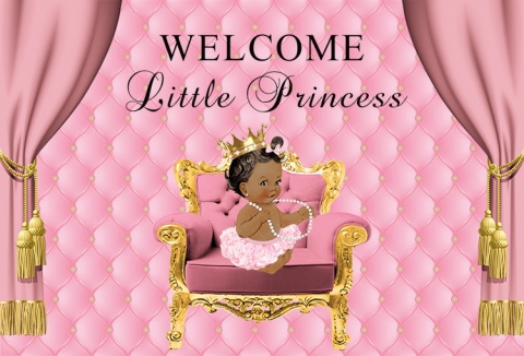 Pink Welcome Little Princess Photography Backdrop for Girls Newborn Birthday Party Gold Baby Shower Photo Background for Art Studio Party Decoration