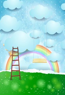 Rainbow Photography background Wooden ladder backdrop Clouds Custom Children Birthday Backdrops for Photography Studio