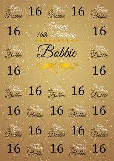 Happy 16th Birthday Golden Luxury Backdrop Vinyl Polyester Custom Original Design Background For Photo Studio