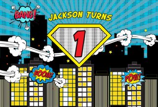 Superhero Boys Birthday Party Backdrop Custom Name Age Building Night Backgrounds For Photo Studio 7x5FT Vinyl Polyester