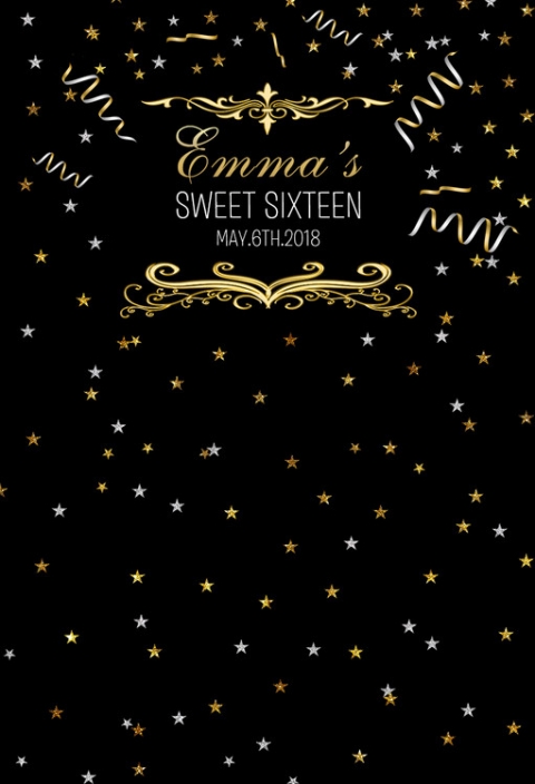 Sweet sixteen 16 Birthday Party Backdrop Custom Gold Stars Photography Background Vinyl Fabric