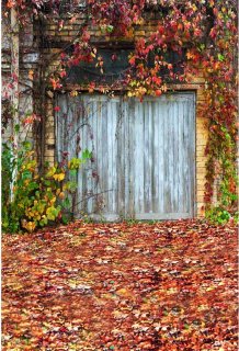 Vintage Wood Door Photography Backdrop with Red Leaves 5x7 FT Background for Photo Booth Backdrops