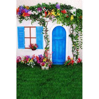 Vinyl Photography Background Vintage Wooden Blue Door Window Photo Booth Backdrop for Children Birthday Outdoor Backdrops for Photo Studio