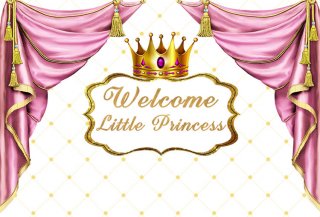 Welcome Little Princess Photography Backdrops for Girls Newborn Birthday Party Gold Baby Shower Photo Background for Art Studio Party Decoration