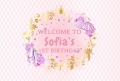 Welcome to First Birthday Party Photography Backdrop for Girls Customized Baby Shower Photo Background Party Banner Vinyl Fabric