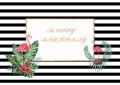 White And Black Striped Pink Flamingo Green Leaves Backdrop Happy Birthday Party Backgrounds For Photo Studio 7x5FT