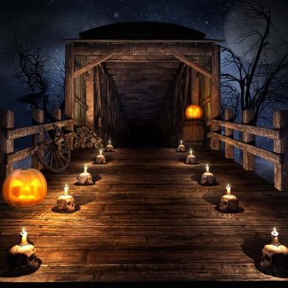 Wood Bridge Halloween Theme Photography Backdrop Customized Pumpkin Lantern Party Decoration Photo Booth Background Studio Prop